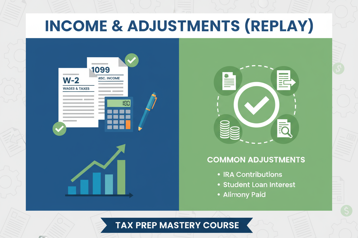 Income & Adjustments (Replay)

Your team will learn how to correctly document and enter W-2s, 1099 income, adjustments to income, and apply these rules in real-world prep scenarios.