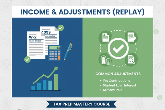 Income & Adjustments (Replay)

Your team will learn how to correctly document and enter W-2s, 1099 income, adjustments to income, and apply these rules in real-world prep scenarios.